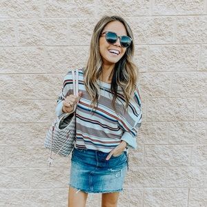 Fall Striped Long Sleeve Henley Top